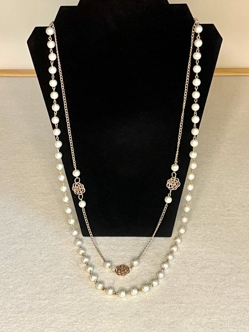 Vintage Pearls and Rose Gold Chain Necklace * Long Length * Excel Cond (23)